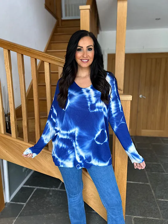 Blue V Neck Tie Dye Knit Sandra