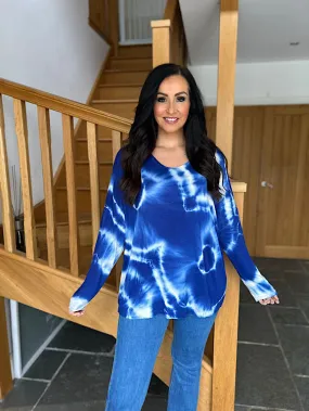 Blue V Neck Tie Dye Knit Sandra