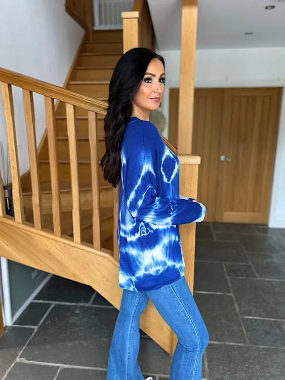 Blue V Neck Tie Dye Knit Sandra