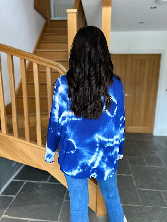 Blue V Neck Tie Dye Knit Sandra