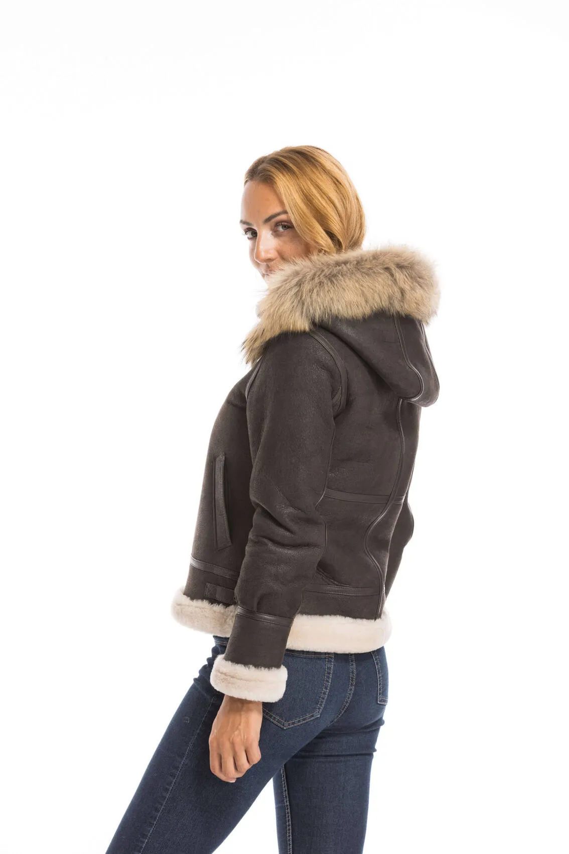 Bomber woman brown bomber hood