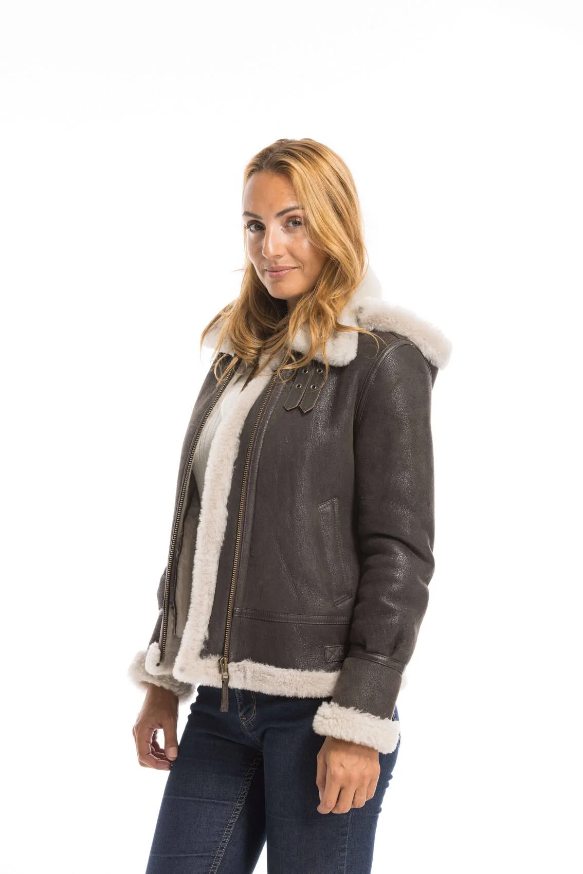 Bomber woman brown bomber hood