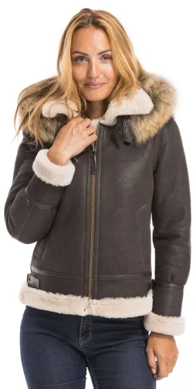 Bomber woman brown bomber hood