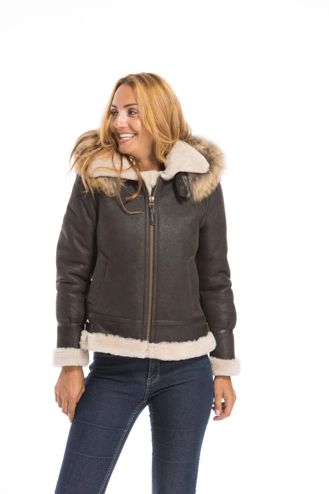 Bomber woman brown bomber hood