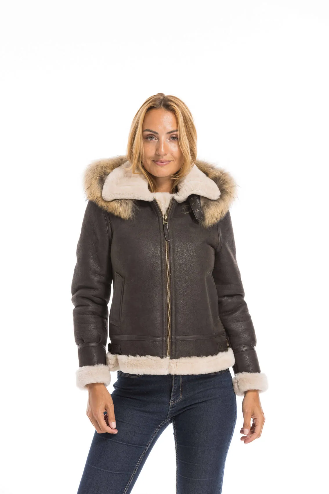 Bomber woman brown bomber hood