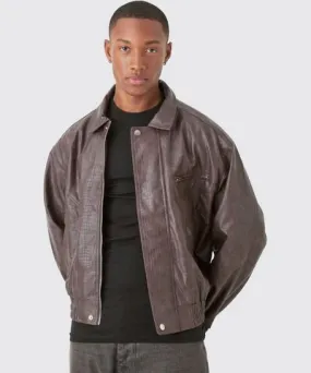 boohoo Mens Boxy Textured Pu Bomber