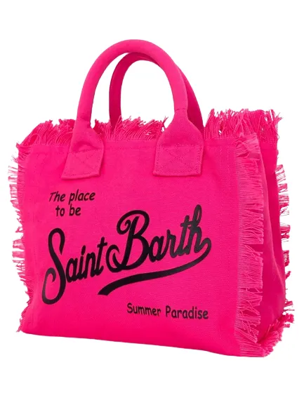 BORSA FUCSIA IN CANVAS CON LOGO NERO