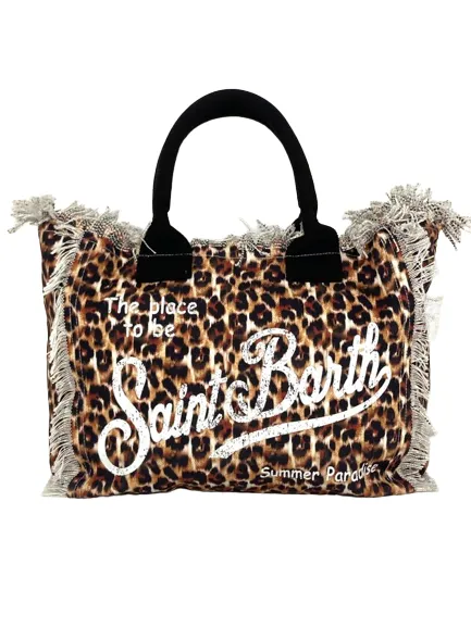 BORSA IN CANVAS FANTASIA ANIMALIER CON LOGO BIANCO