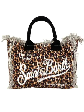 BORSA IN CANVAS FANTASIA ANIMALIER CON LOGO BIANCO