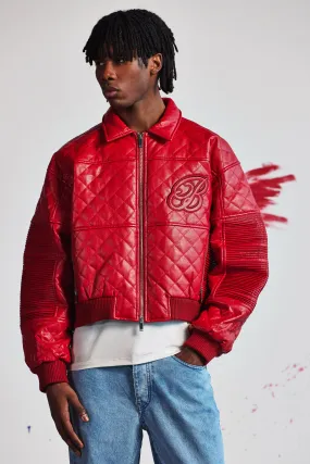 Boxy Fit Pu Quilted Collared Bomber