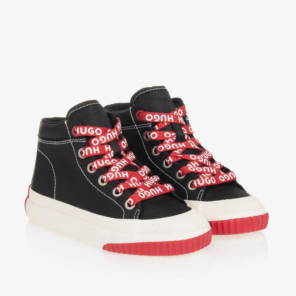 Boys Black Canvas High Top Trainers