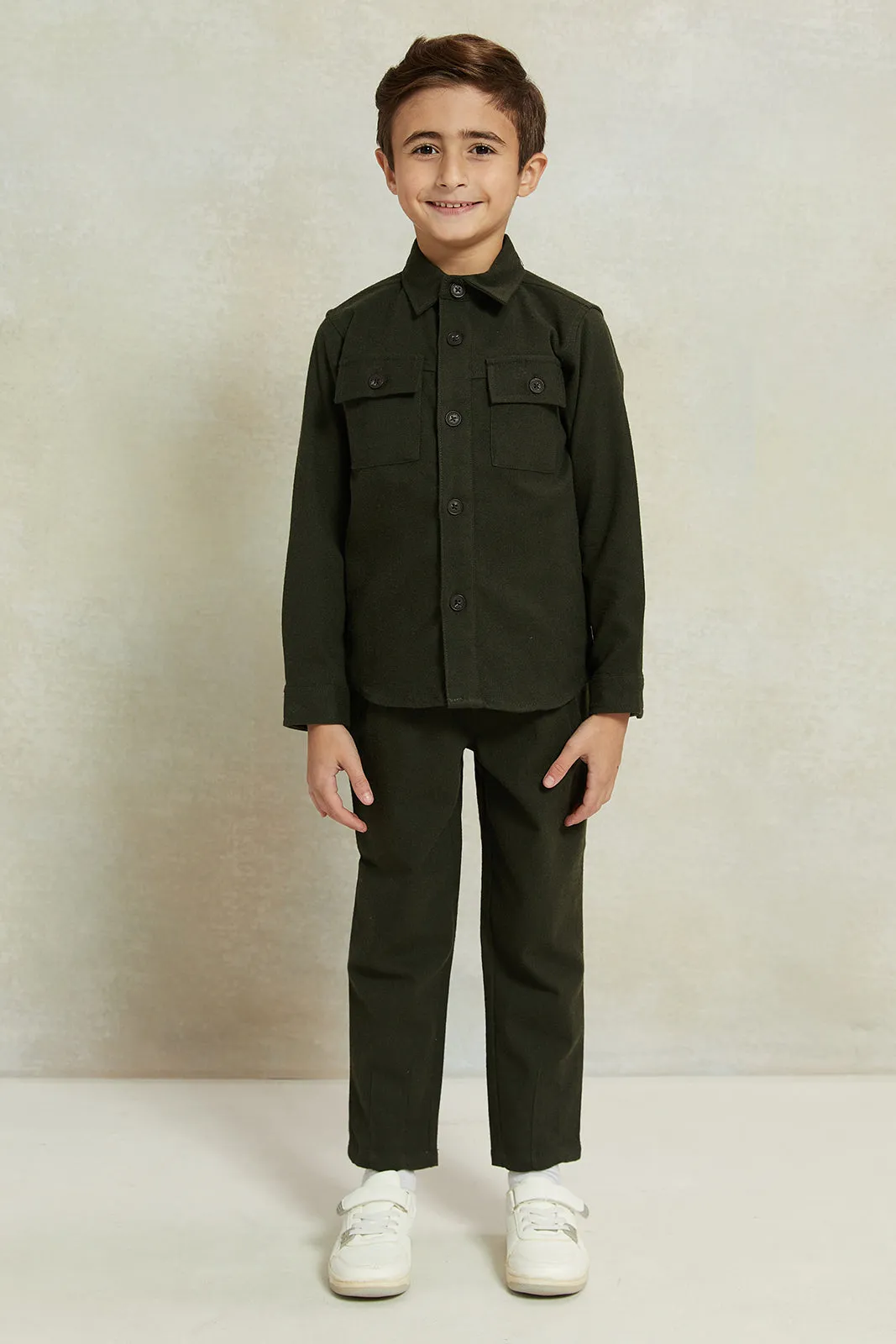 Boys Olive Coordinate Shirt