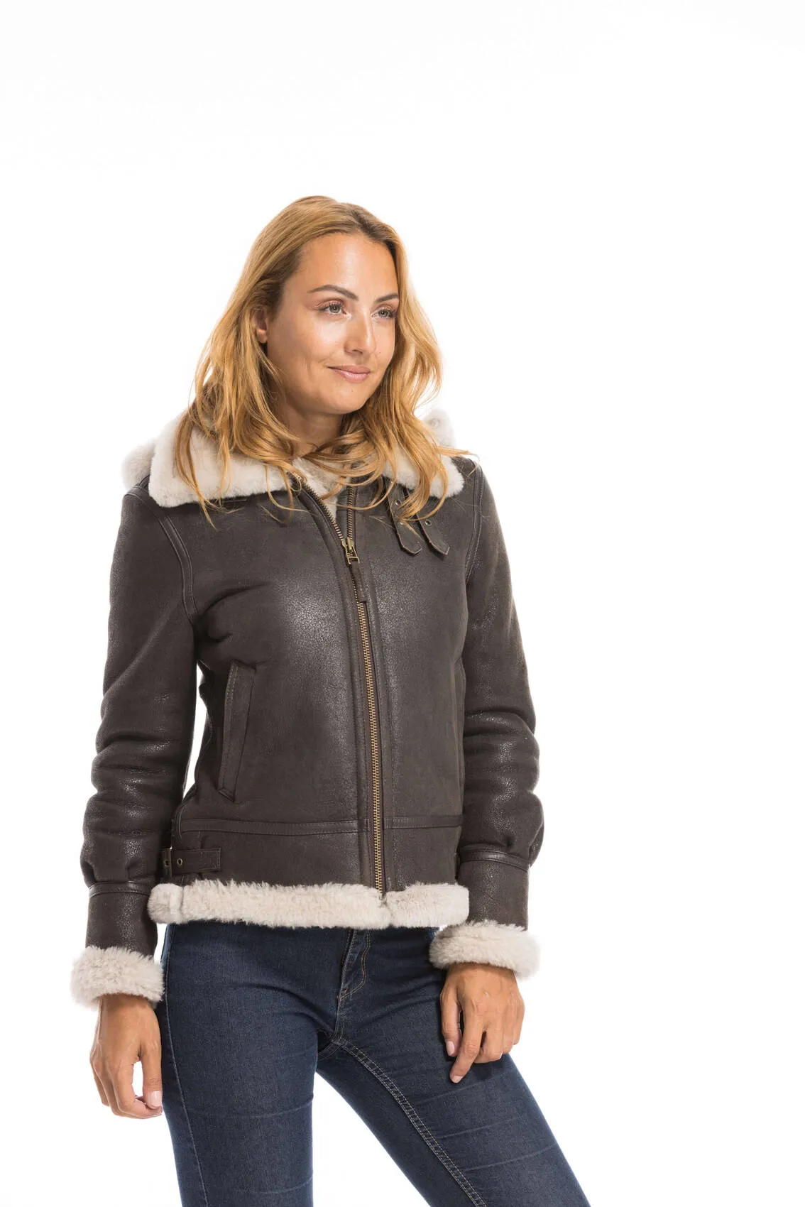 Brown woman bomber hood bomber