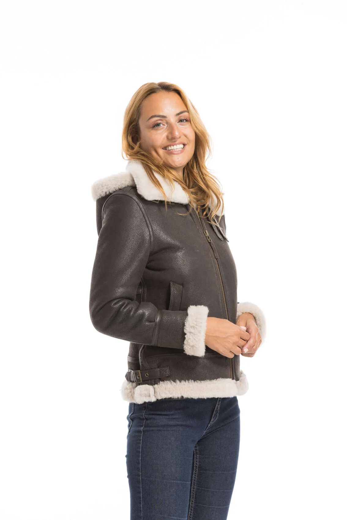 Brown woman bomber hood bomber