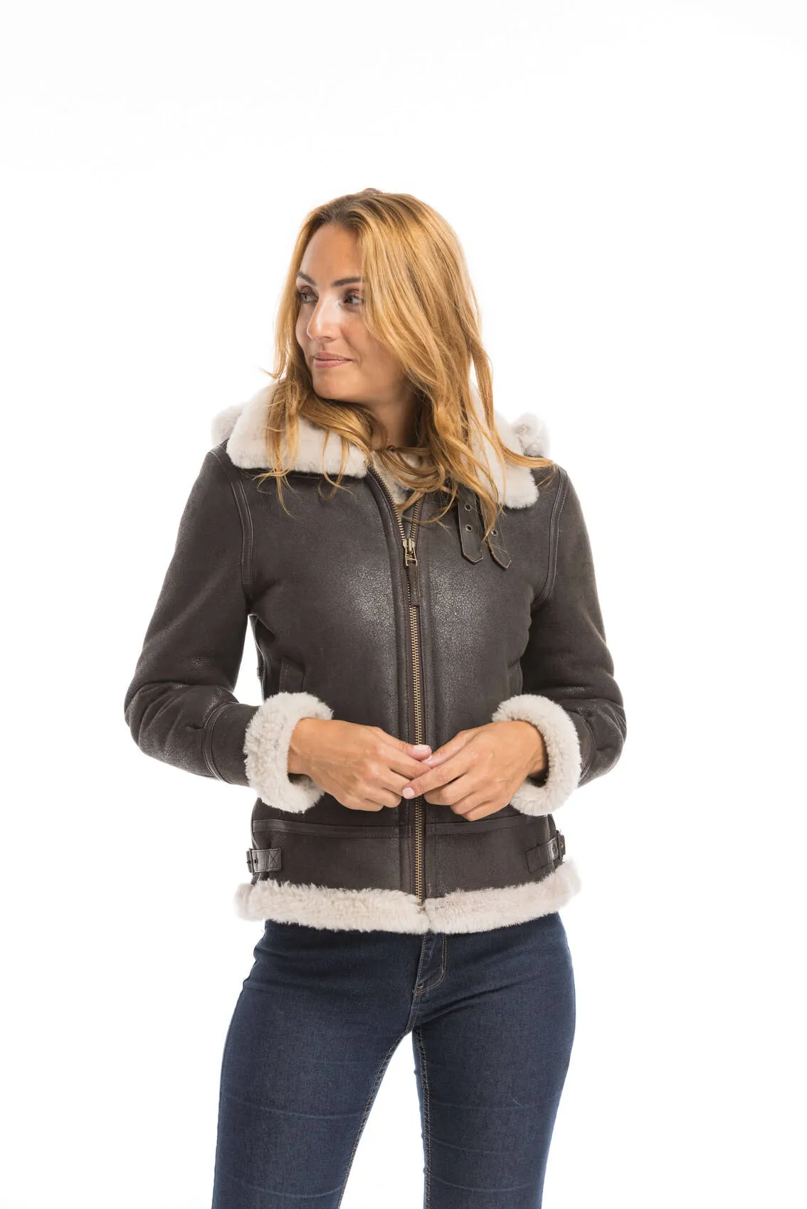 Brown woman bomber hood bomber