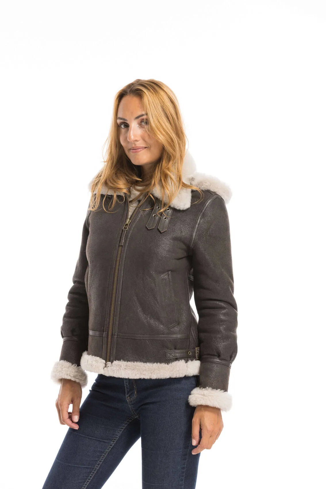 Brown woman bomber hood bomber