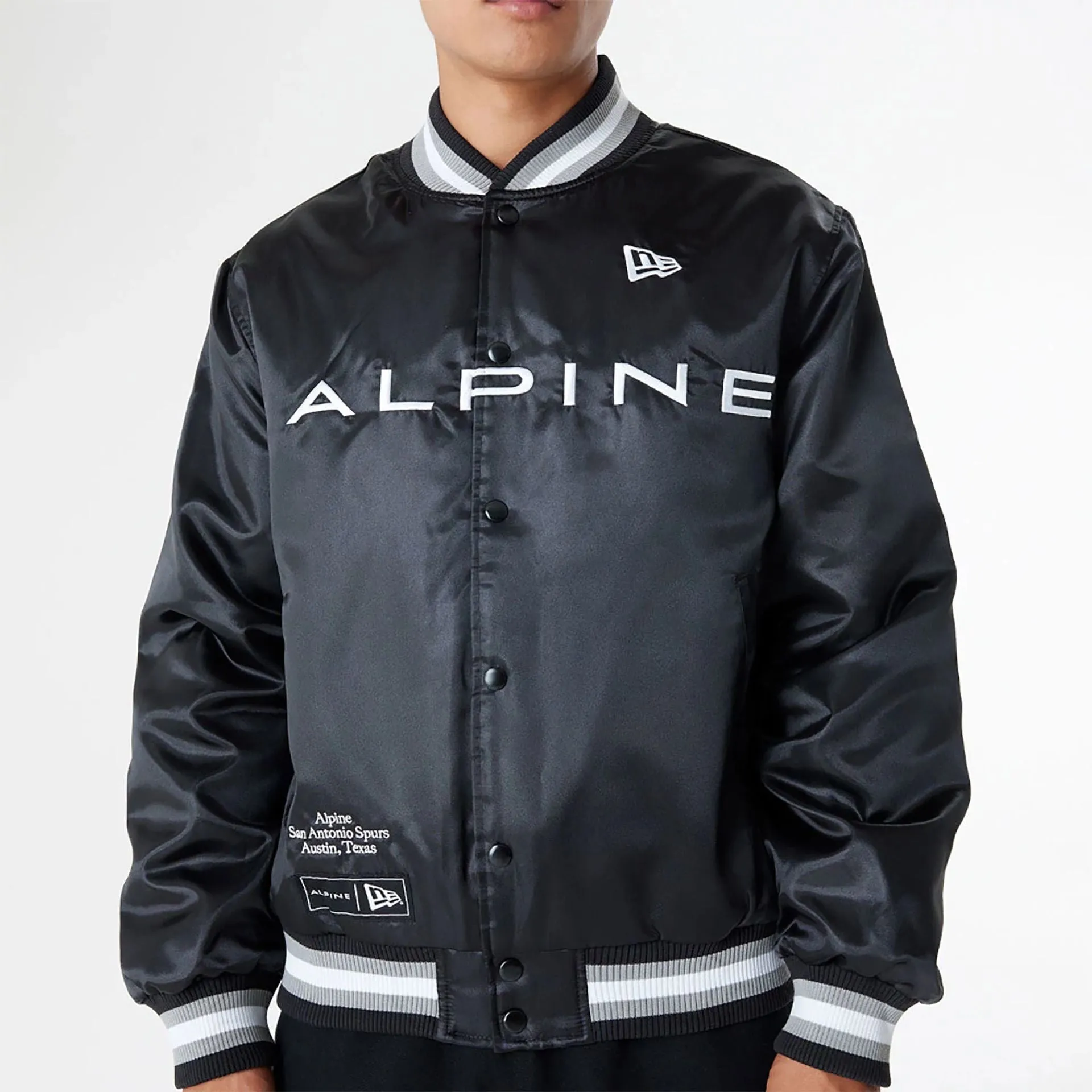 BTW Alpine F1 Racing x San Antonio Spurs Black Satin Bomber Jacket