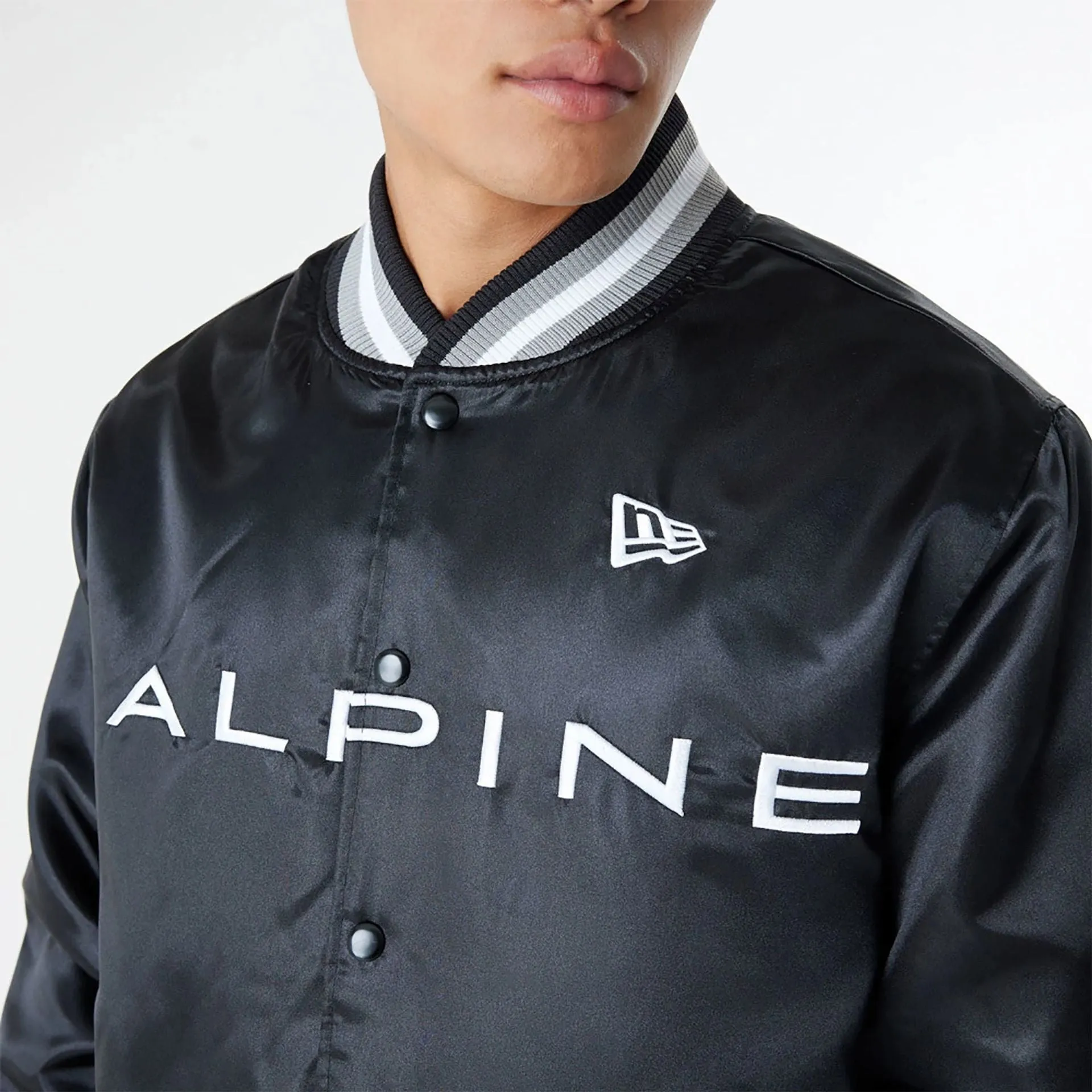 BTW Alpine F1 Racing x San Antonio Spurs Black Satin Bomber Jacket