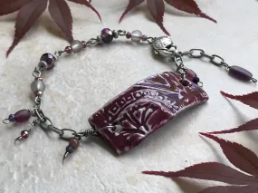 Burgundy Beaded Bracelet with Fish Clasp