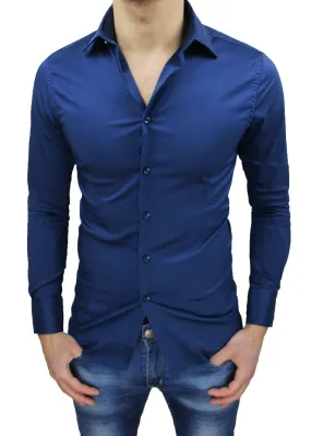 Camicia uomo Class Sartoriale blu elegante formale casual slim fit cerimonia