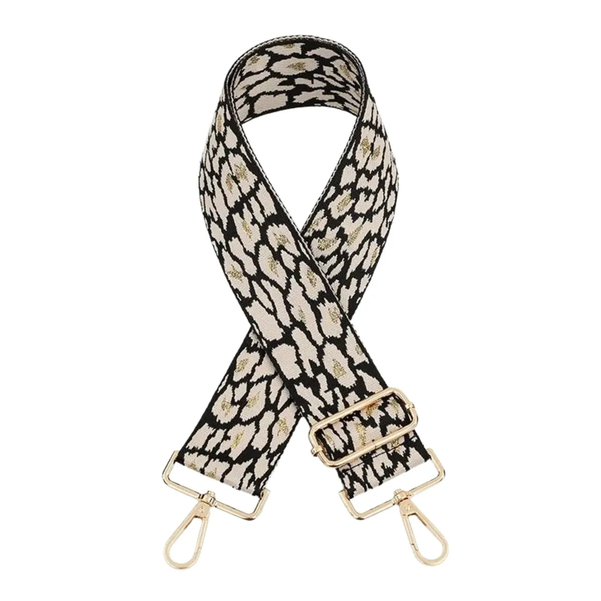 Canvas Bag Strap in Metallic Ivory Leopard