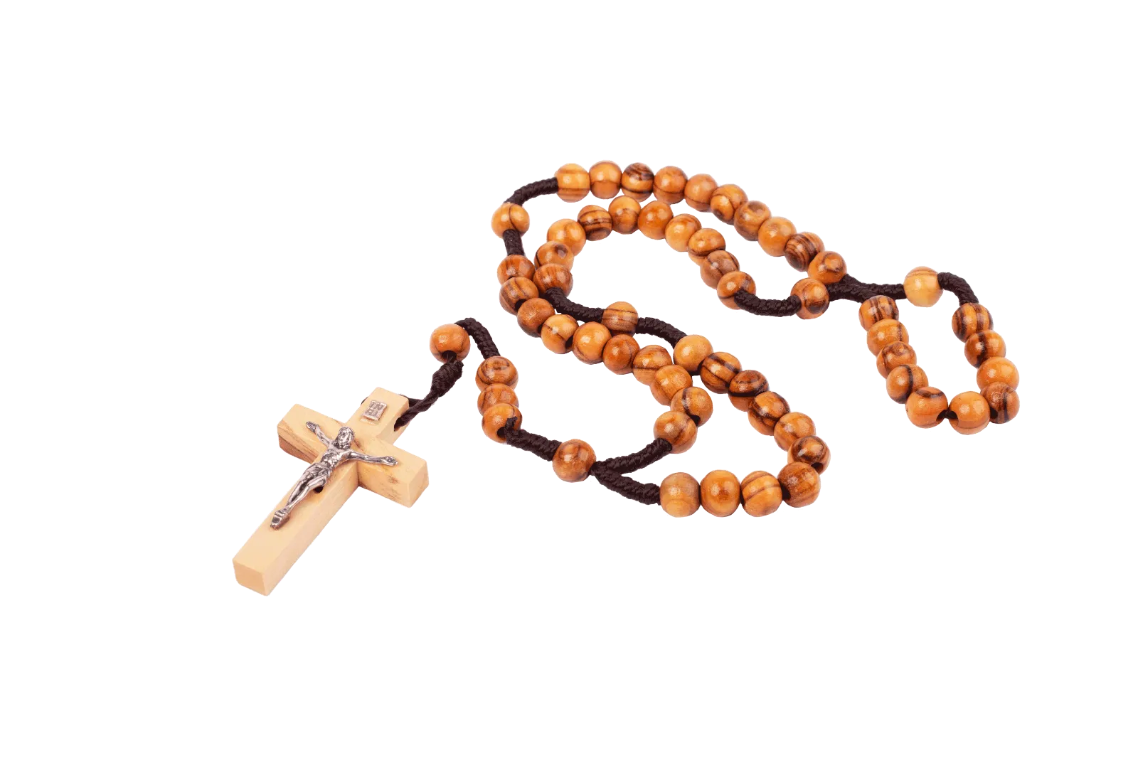 Catholic Rosary Beads Olive Wood Сrucifixion Handmade Necklace Bethlehem 15.5