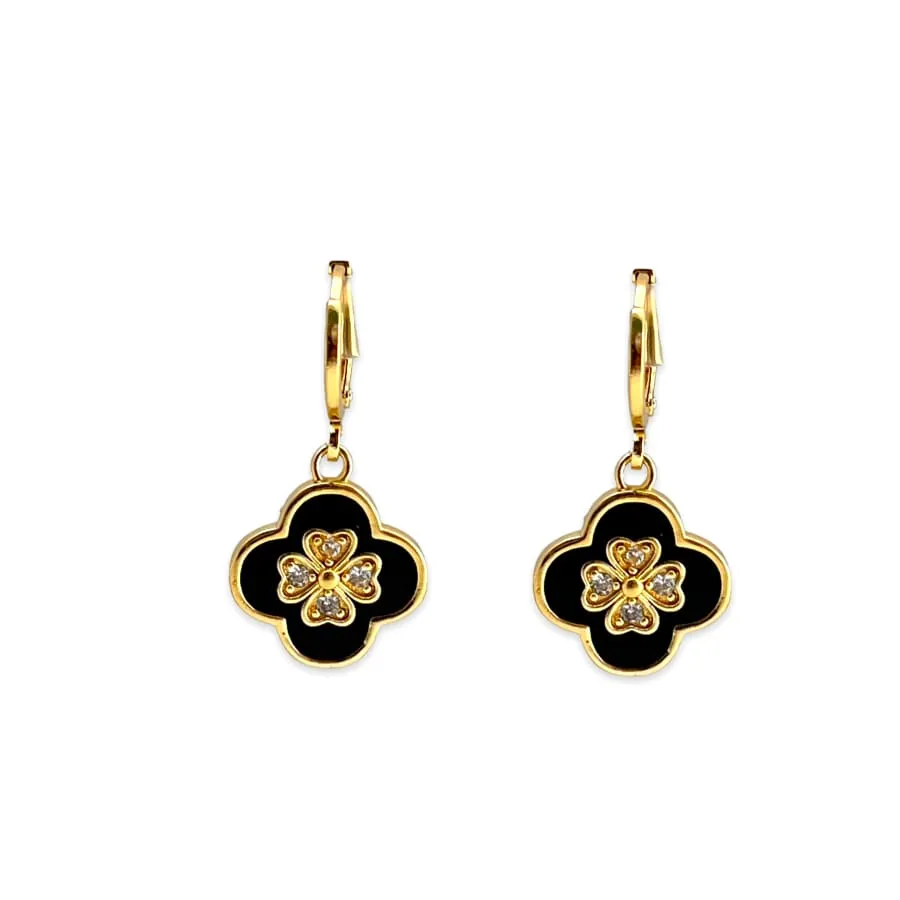 Clover petals black and white drop earrings in 18k of gold-filled