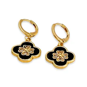 Clover petals black and white drop earrings in 18k of gold-filled