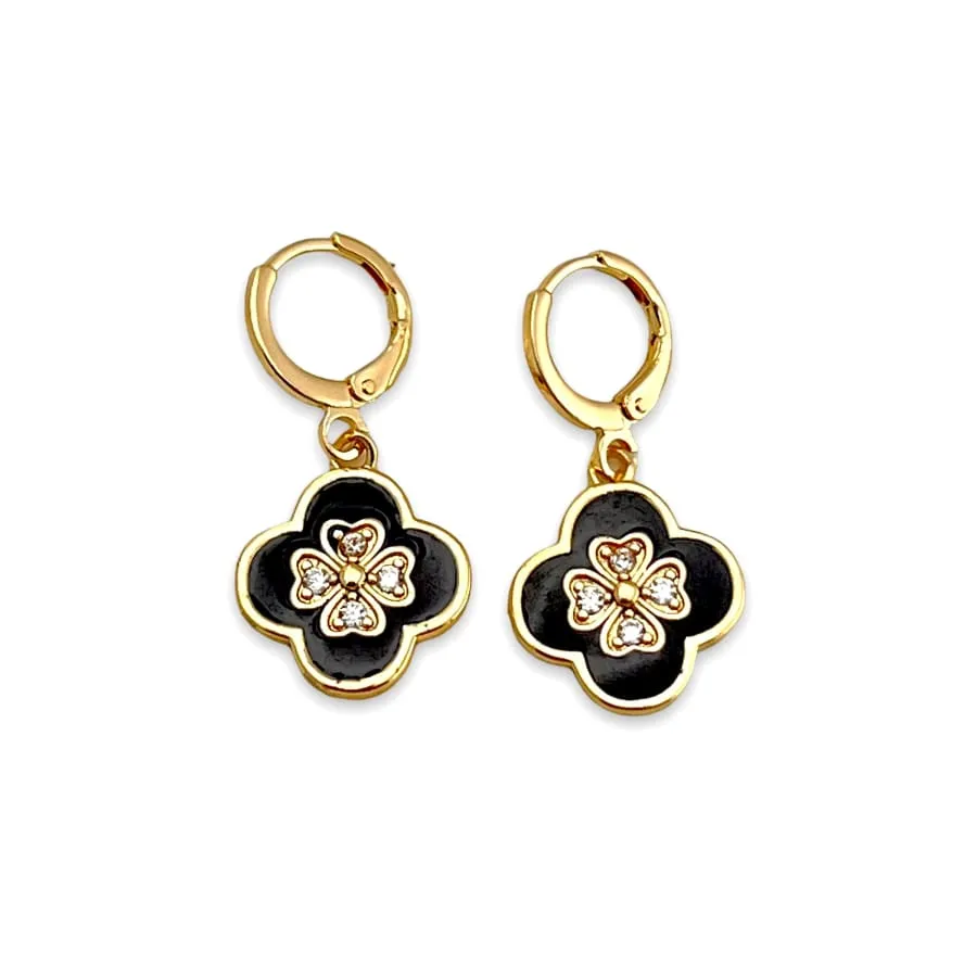 Clover petals black and white drop earrings in 18k of gold-filled