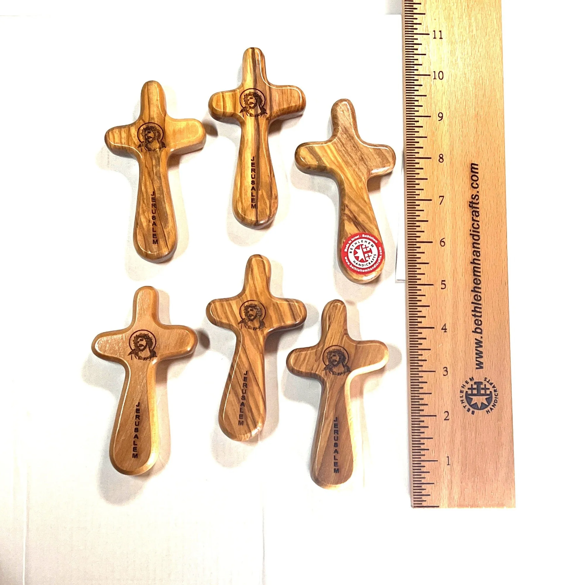 Comfort Cross with Jesus Crown of Thorns, 4.3 ( Set of 6 ) Olive Wood from Holy Land