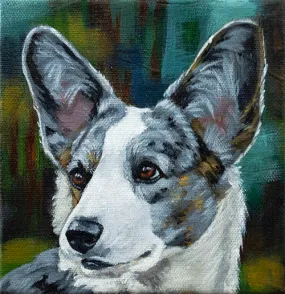 Corbello - Original Acrylic on Canvas - Merle Corgi - 6 x 6