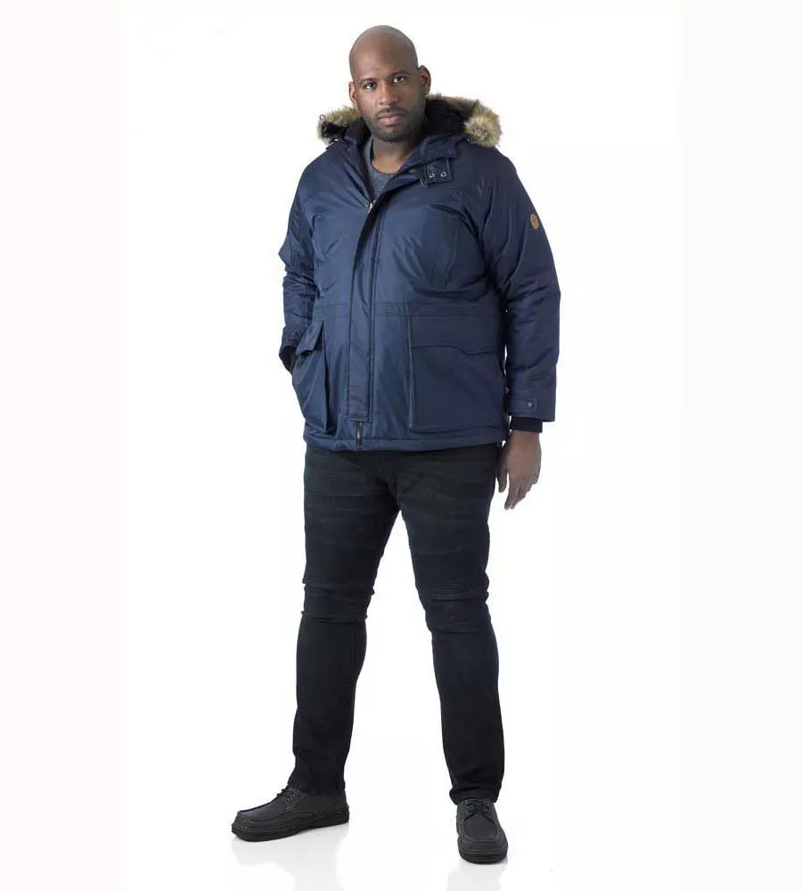 D555 Big Mens Navy Parka Style Jacket With Detachable Fur Trim (LOVETT NAVY)