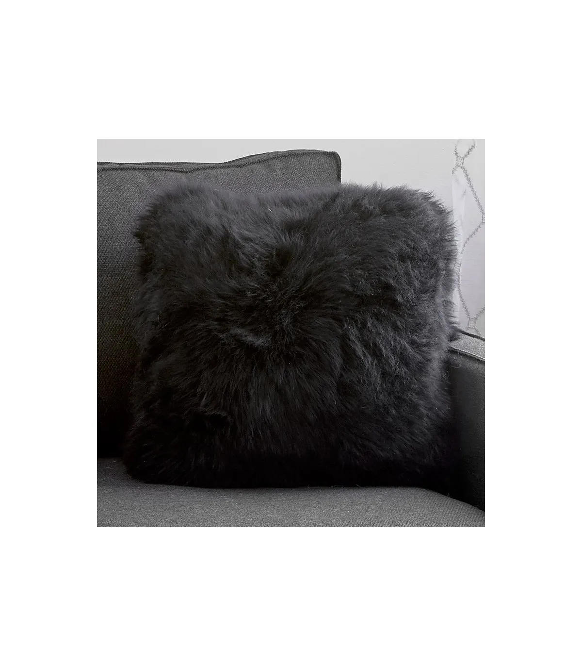 Double Sided Longwool Sheep Fur Pillow in Black: FurSource.com