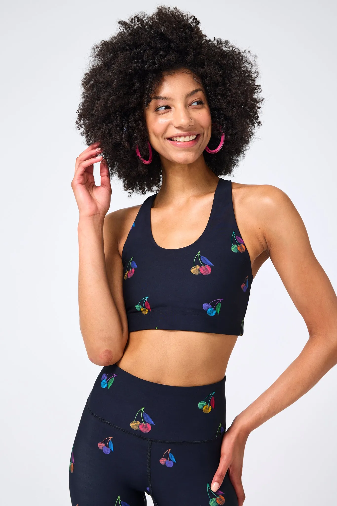 DuoKnit Sports Bra in Black Halftone Cherries