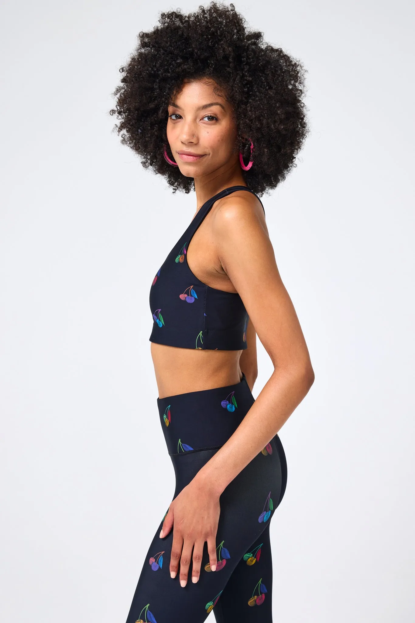 DuoKnit Sports Bra in Black Halftone Cherries