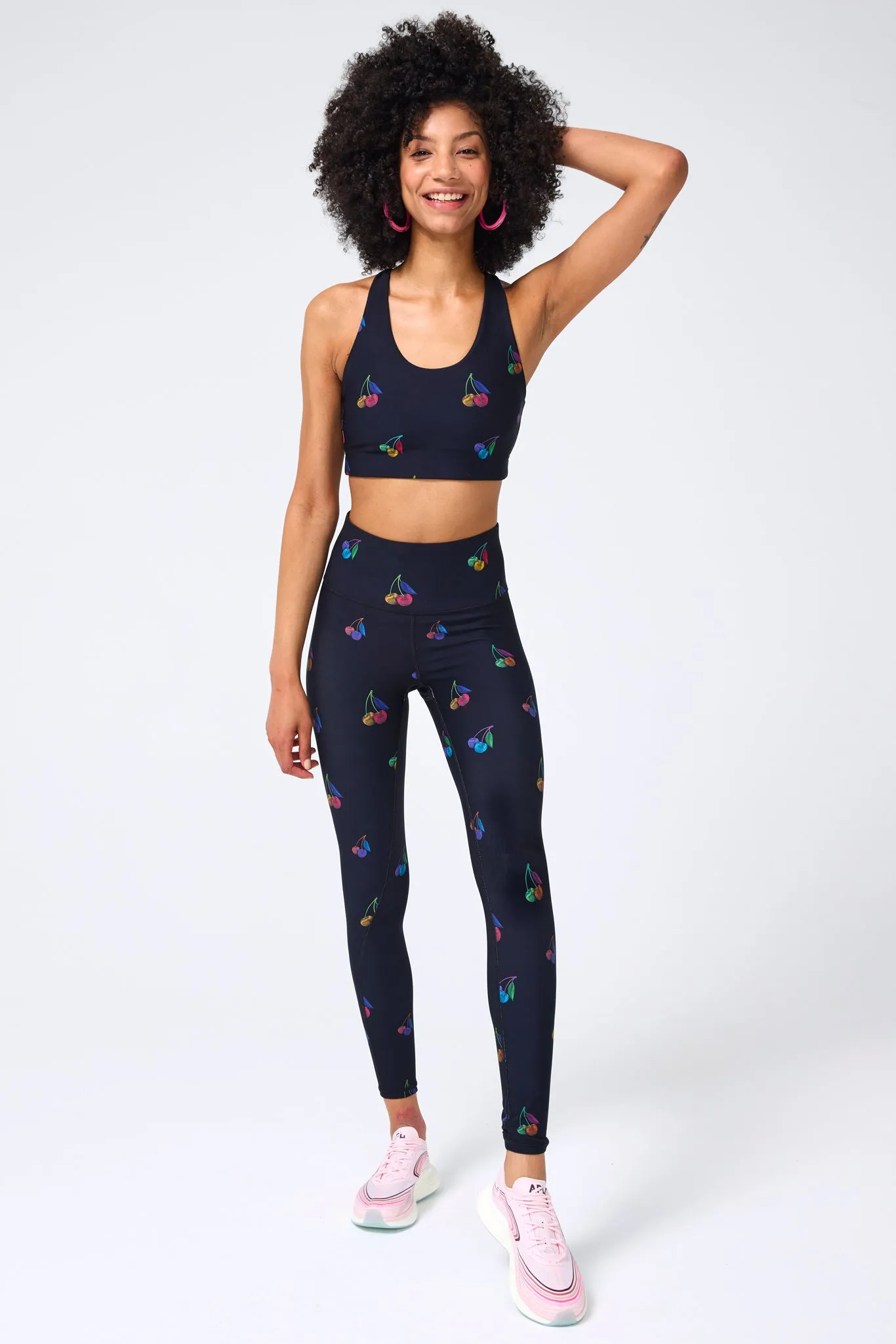 DuoKnit Sports Bra in Black Halftone Cherries