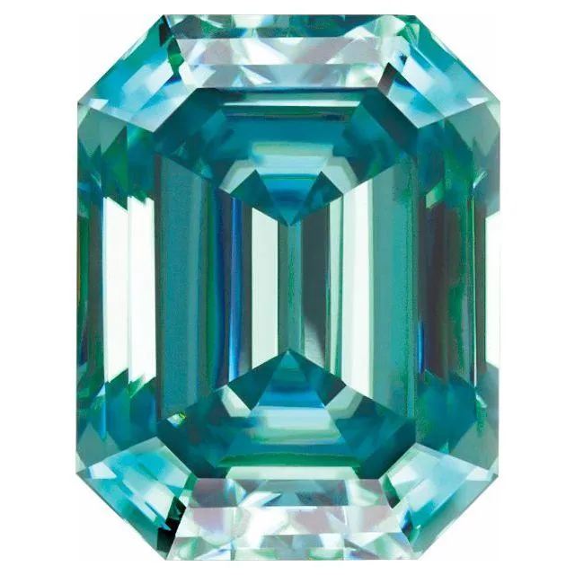 Emerald Cut Teal Moissanite Loose Stone