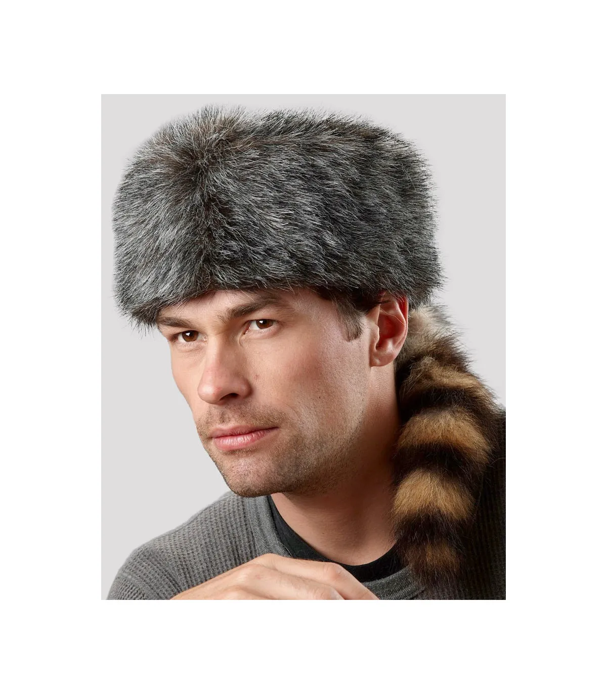 Faux Fur Coonskin Cap with Real Raccoon Tail for Men: FurHatWorld.com