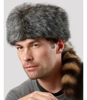 Faux Fur Coonskin Cap with Real Raccoon Tail for Men: FurHatWorld.com