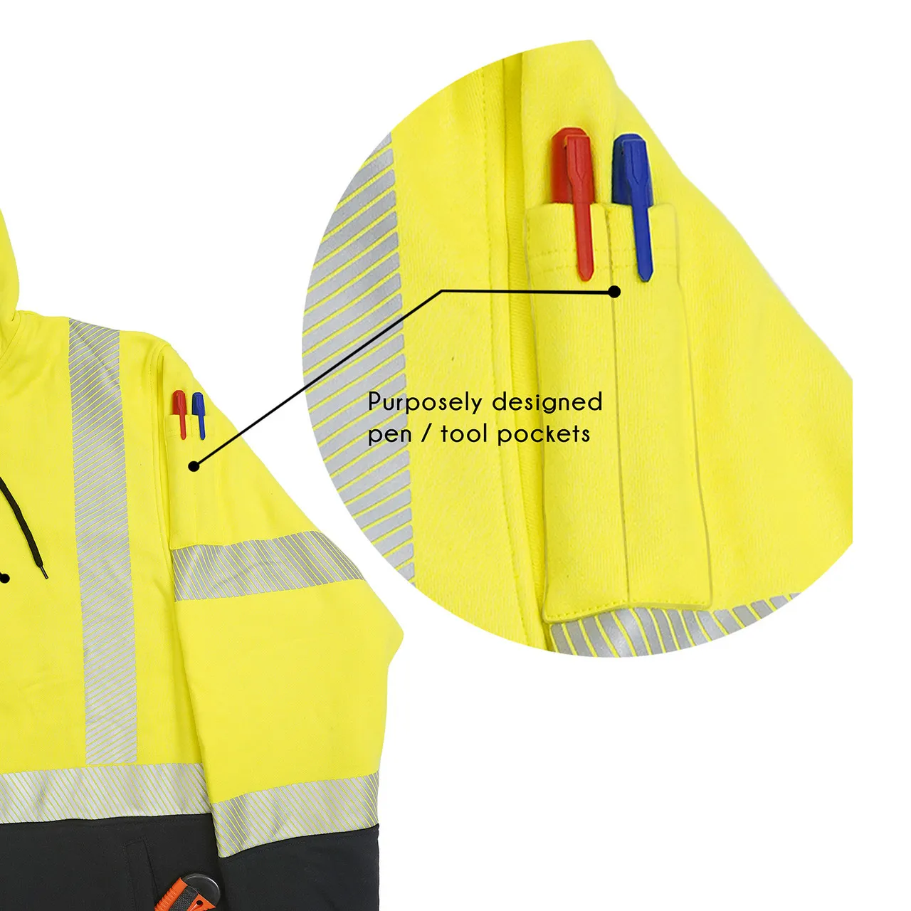 Flamesafe FR Hi Vis Hoodie Front Zip Cat 2, Class 3 HODMA-HVBKZF-01