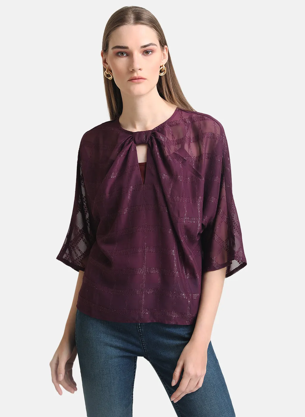 Flared Sleeve Jacquard Top