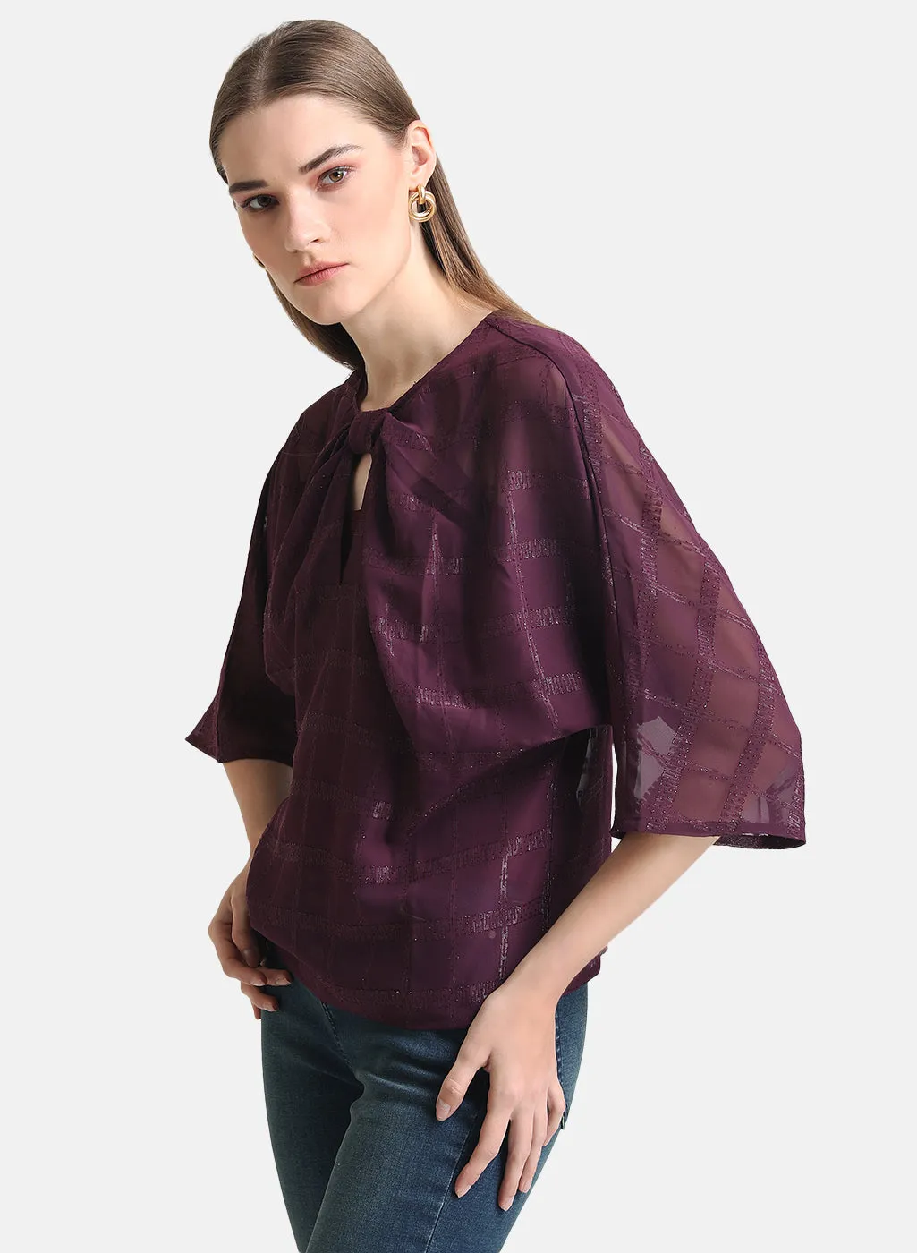 Flared Sleeve Jacquard Top