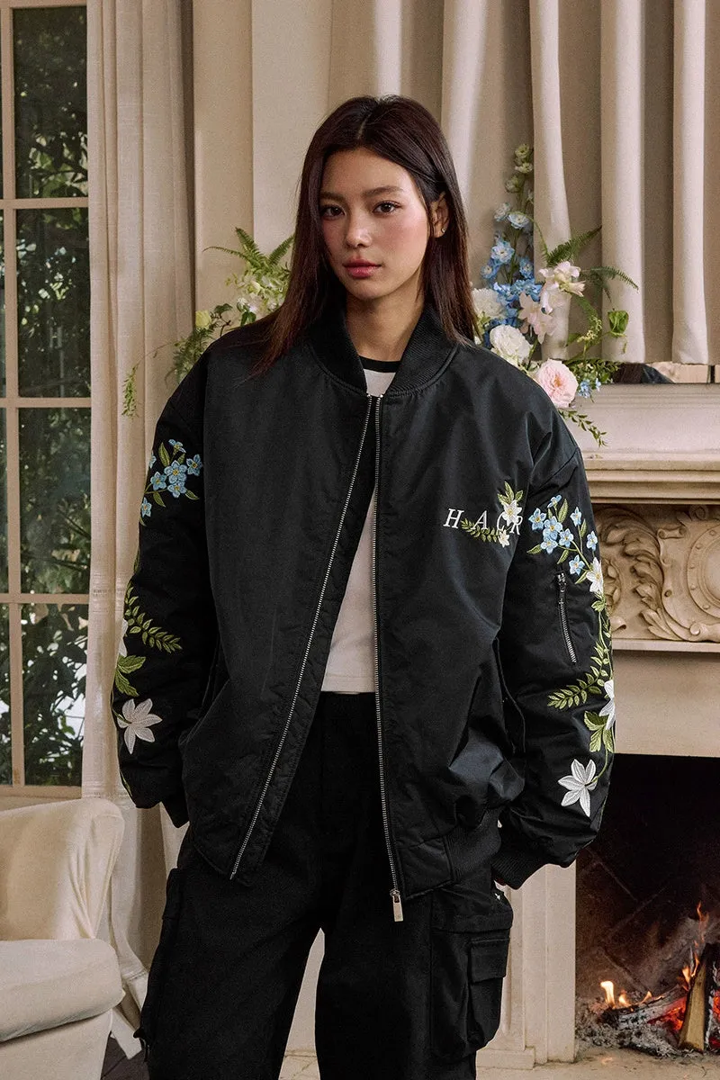 Floral Embroidered Bomber Jacket