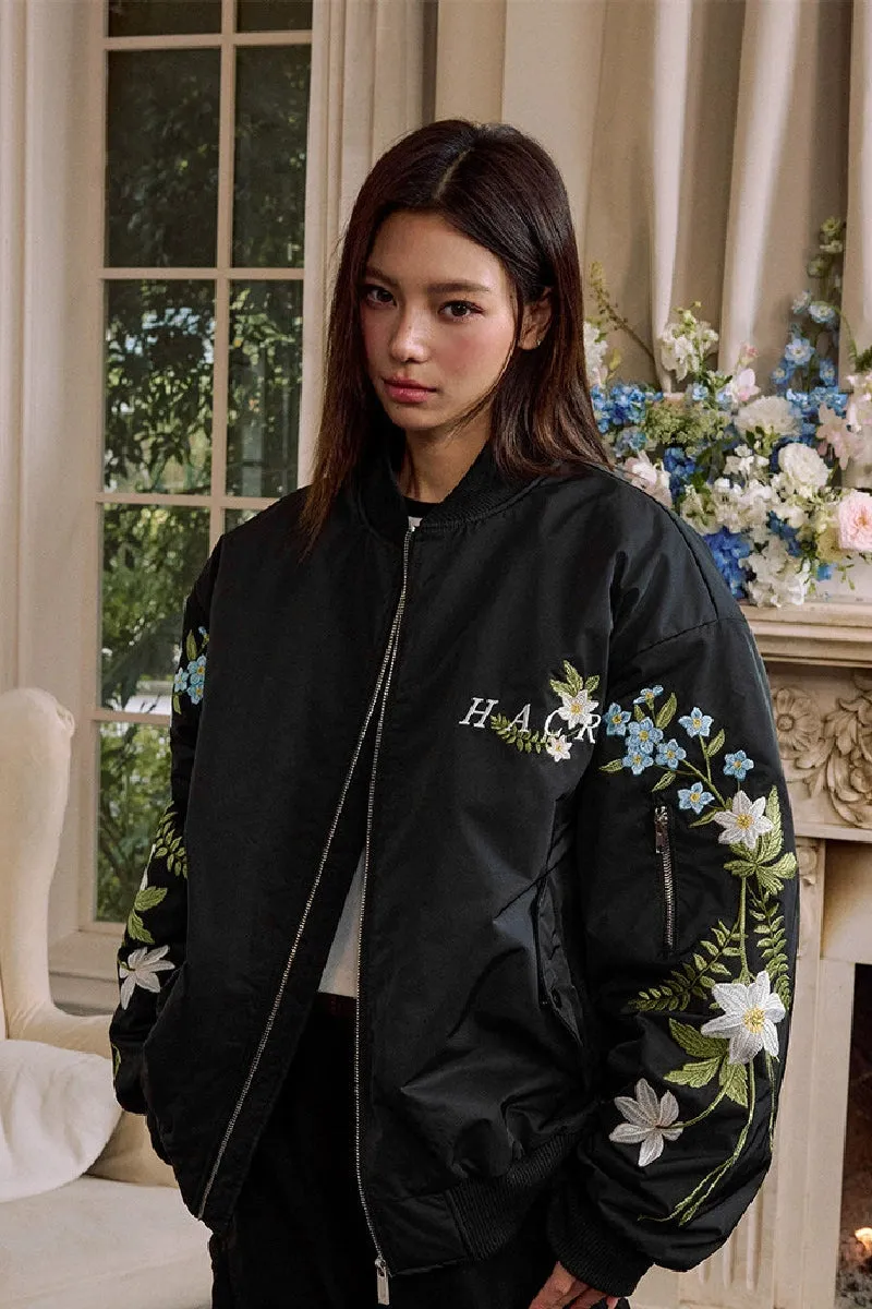 Floral Embroidered Bomber Jacket