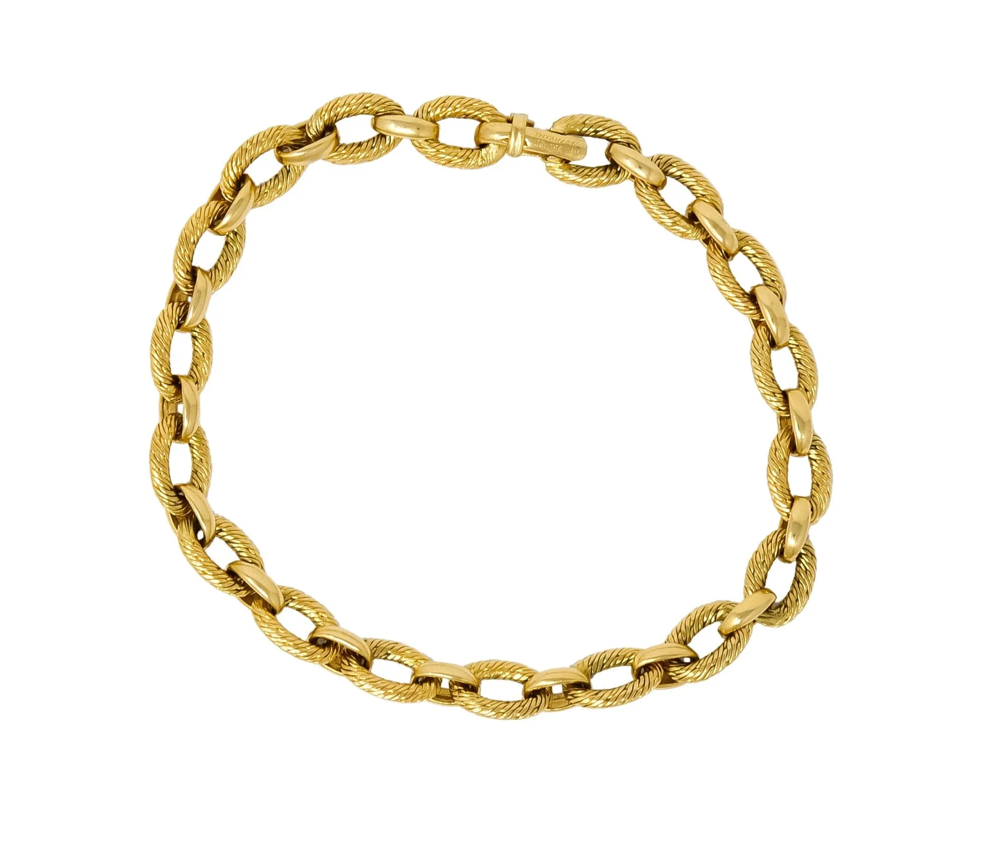 French Tiffany & Co. 18 Karat Yellow Gold Textured Link Bracelet