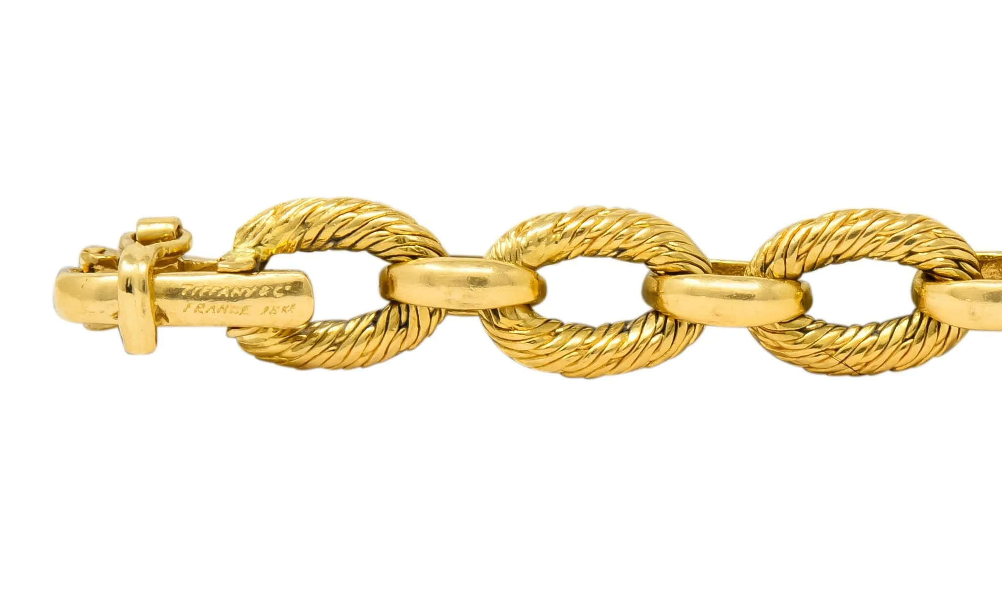 French Tiffany & Co. 18 Karat Yellow Gold Textured Link Bracelet