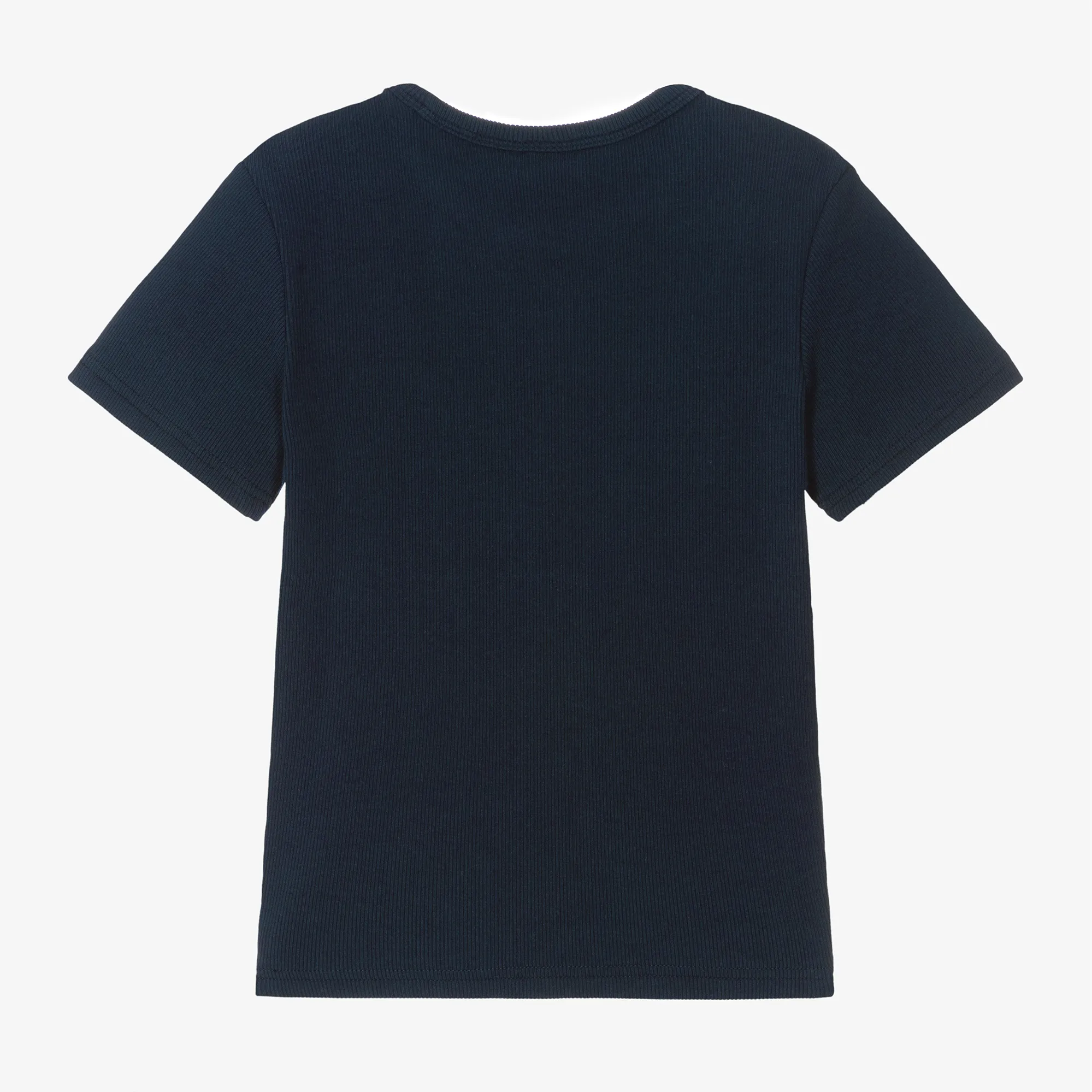 Girls Navy Blue Ribbed Cotton T-Shirt