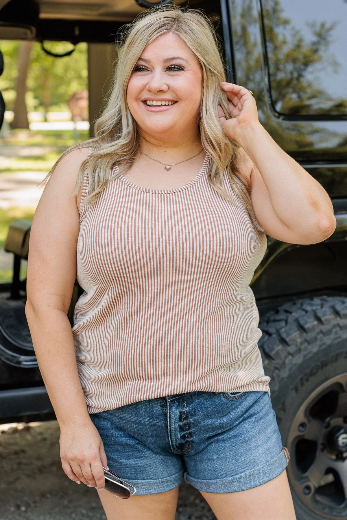 Glorious Stripes Ribbed Tank- Terracotta