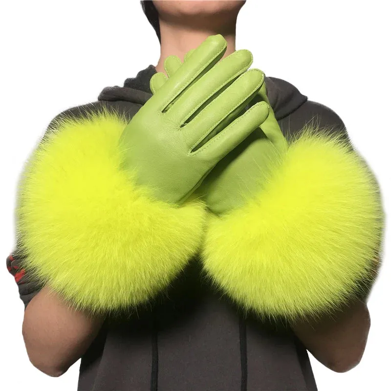 Gloves Made Of Genuine Leather And Fox Fur