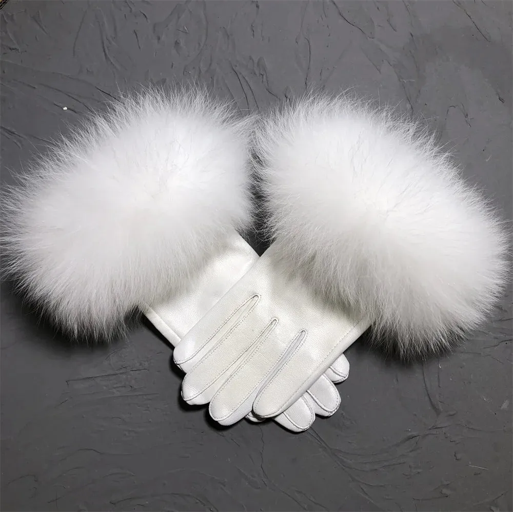 Gloves Made Of Genuine Leather And Fox Fur